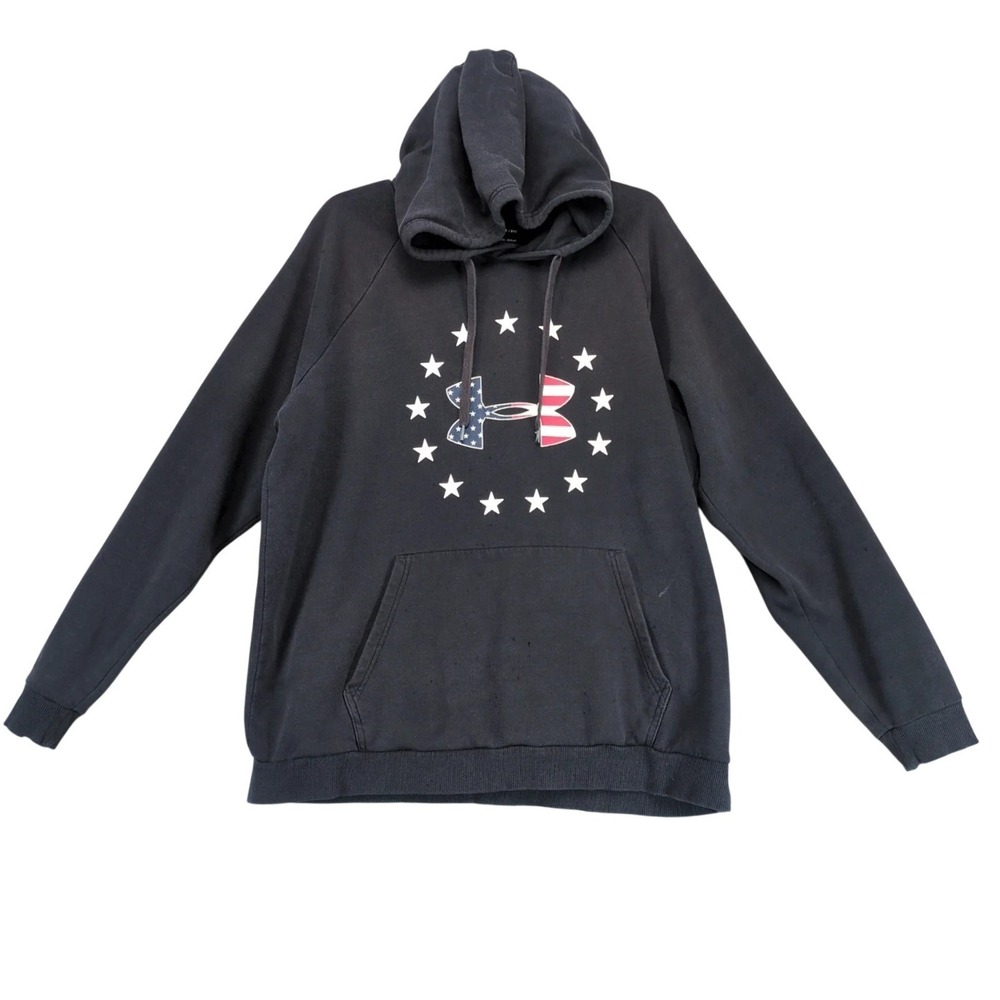 Under Armour ColdGear Black Hoodie Mens‎ 2XL Fleece Patriotic USA Flag Star Logo